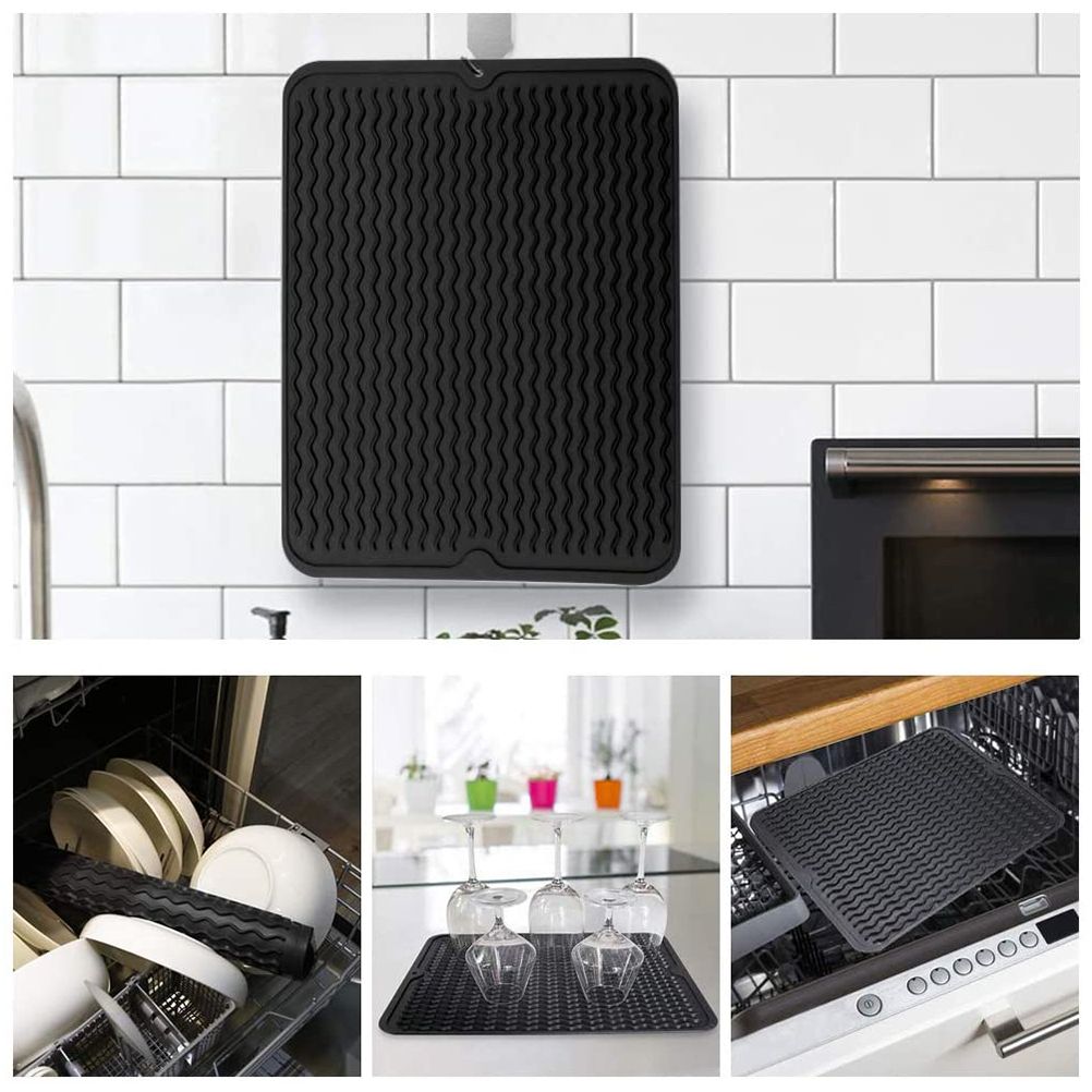 Silicone Drying Mat Silicone Heat Resistant Draining Mat 40 x 30 cm Non Slip Dish Drying Mat Kitchen Pot Coasters Place Mats