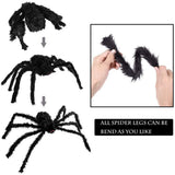 200cm Giant Halloween Spider Decorations Props Adjustable Simulation Hanging Spider for Halloween Indoor Outdoor Decorations