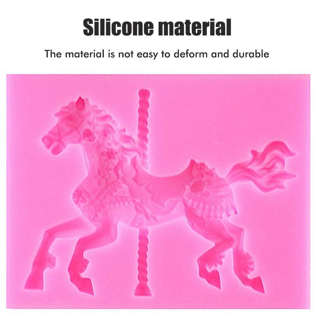 Silicone Mold 3D Carousel Horse Chocolate Mold Non Stick Fondant Mold for Decorating Cakes Chocolate Baking Kitchen
