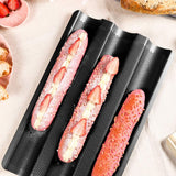 3 Loaf Baguette Pan French Bread Baking Pan Nonstick Bake Mold Toast Cooking Bakers Molding - Rear View
