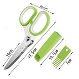 Herb Scissors with 5 Blades Kitchen Gadgets Cutter Chopper and Mincer Multipurpose Kitchen Scissors with Cover Brush Leaf Peeler