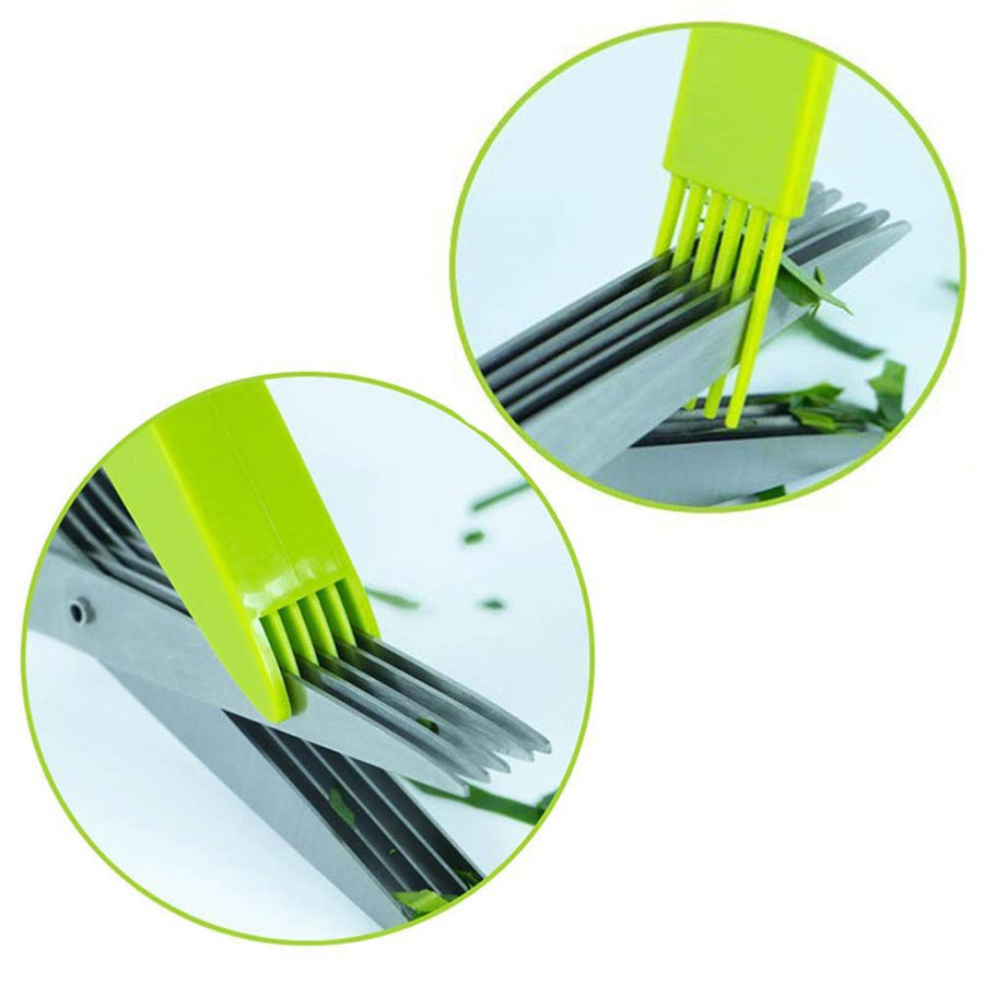 Herb Scissors with 5 Blades Kitchen Gadgets Cutter Chopper and Mincer Multipurpose Kitchen Scissors with Cover Brush Leaf Peeler