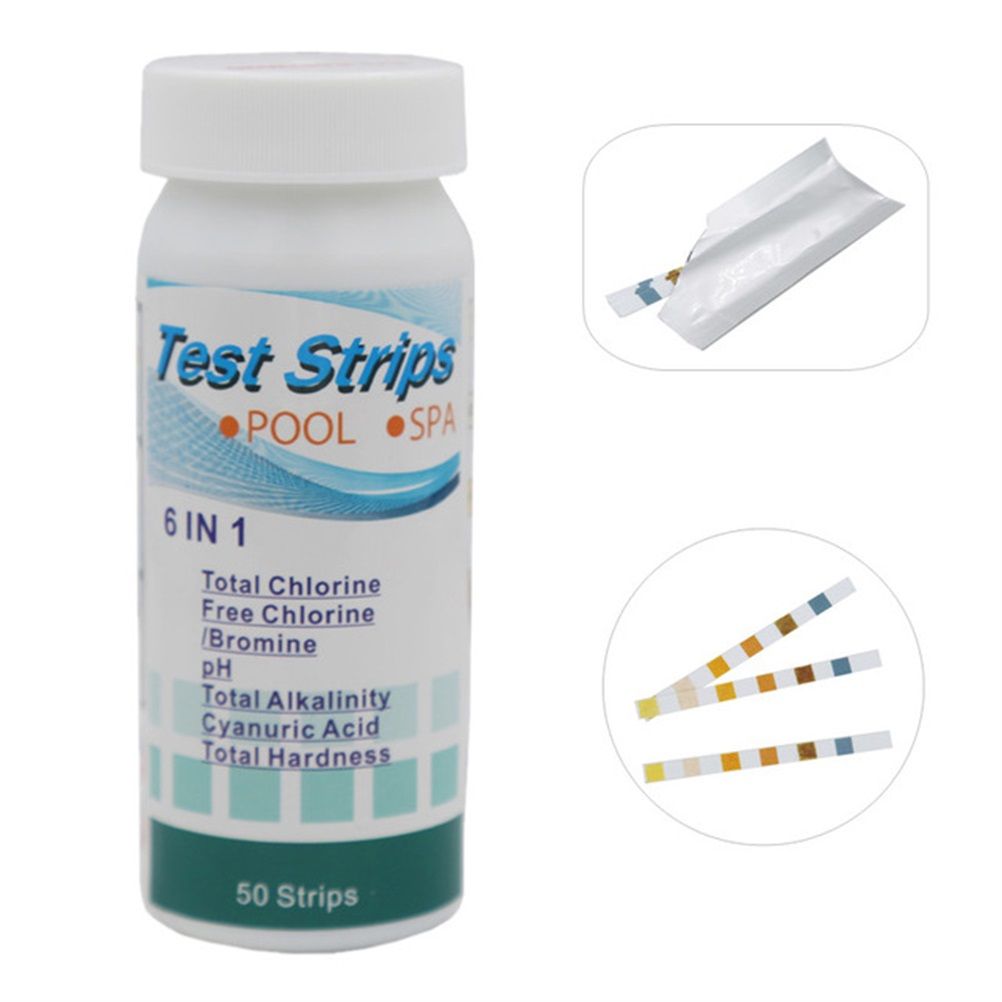 6 in 1 Water Test Strips Water Quality Testing Stripes in Pool Spas for Total Chlorine Free Chlorine Bromine Total Alkalinity Cyanuric Acid and Total Hardness