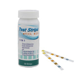6 in 1 Water Test Strips Water Quality Testing Stripes in Pool Spas for Total Chlorine Free Chlorine Bromine Total Alkalinity Cyanuric Acid and Total Hardness - Close-Up Angle