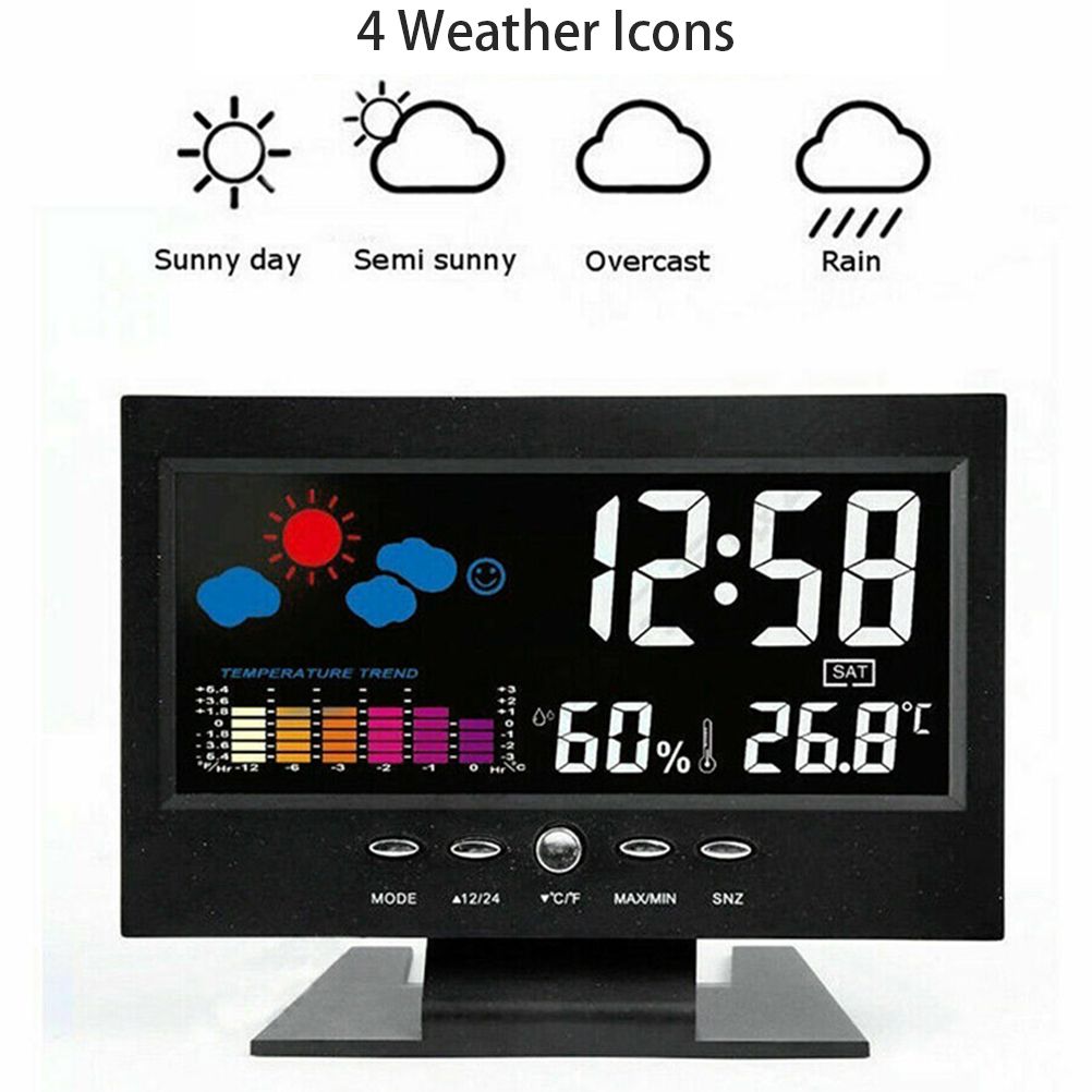 Intelligent Digital Display Weather Clock Wireless Temperature Humidity Meter with Calendar Large Screen Alarm Clock
