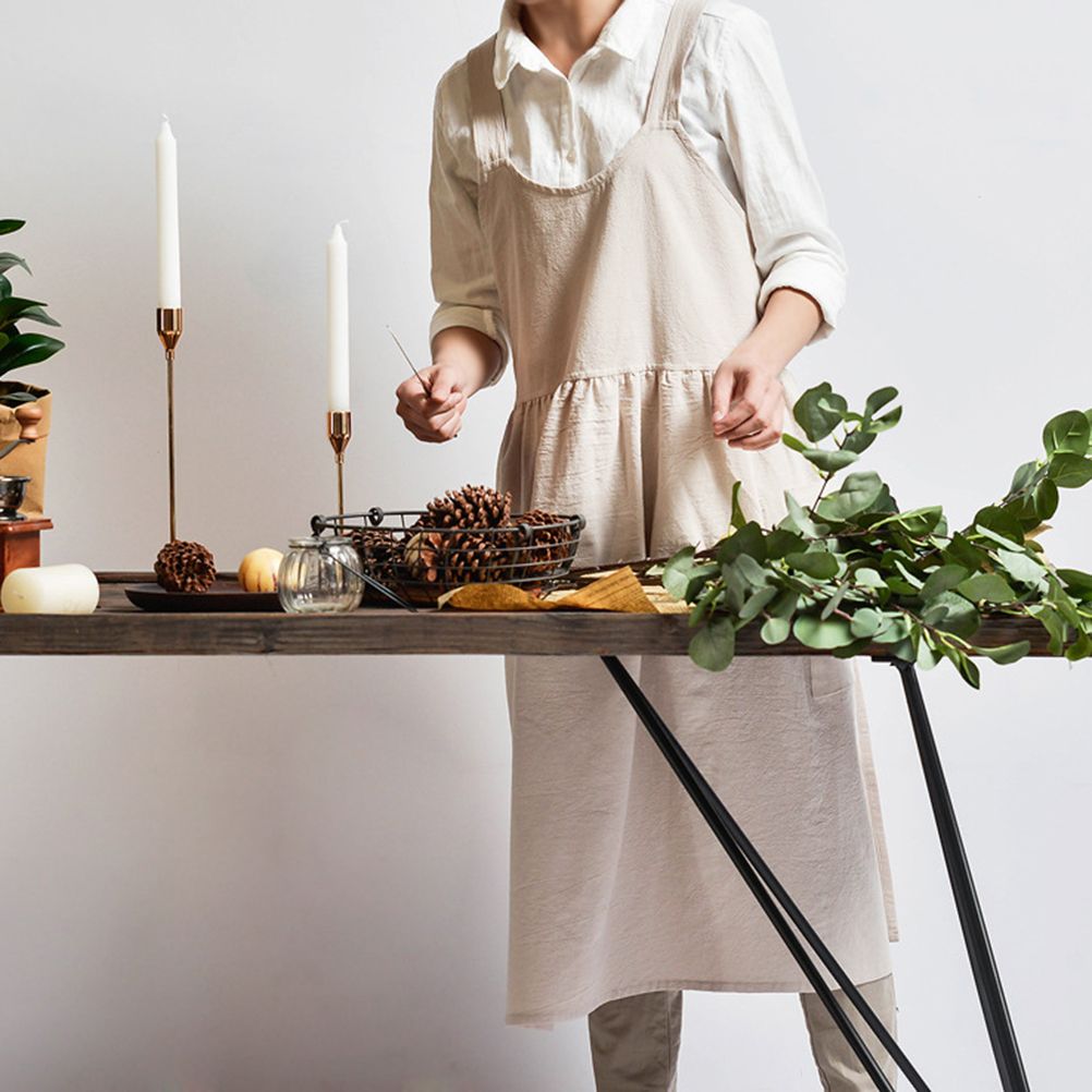 Women Kitchen Cooking Apron with 2 Front Pockets Cotton Linen Apron Coffee Shops Flower Shops Work Cleaning Aprons