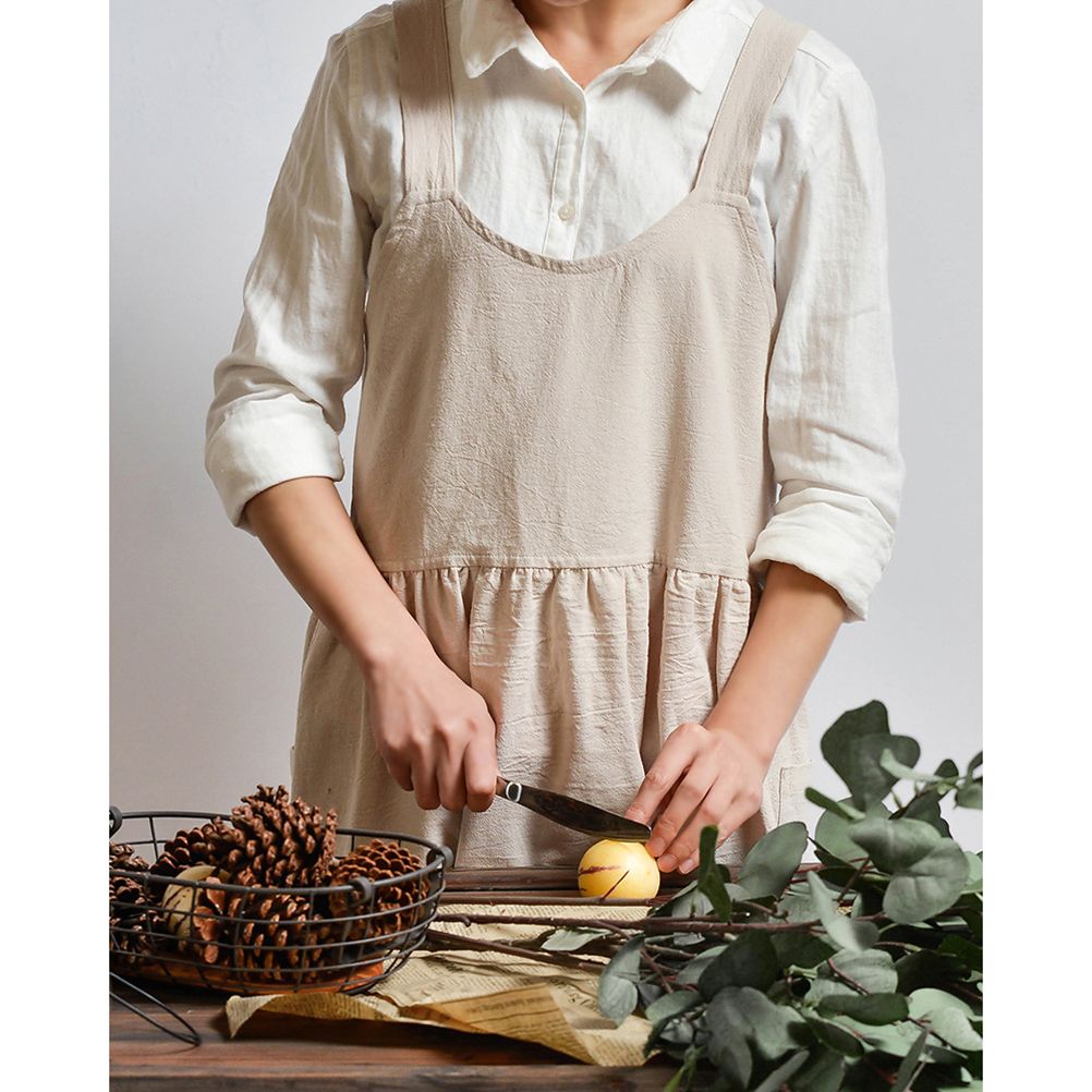 Women Kitchen Cooking Apron with 2 Front Pockets Cotton Linen Apron Coffee Shops Flower Shops Work Cleaning Aprons
