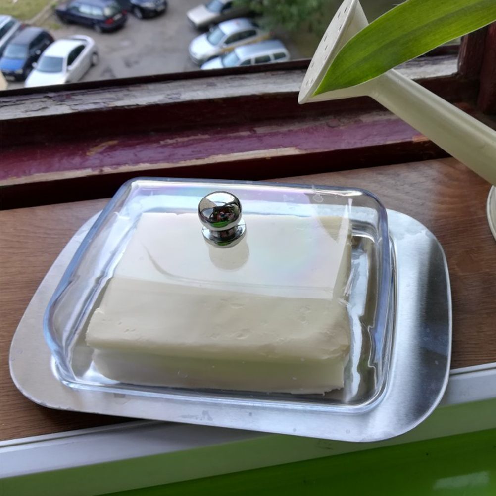 Butter Dish Stainless Steel Food Storage Dish with Transparent Sealing Lid