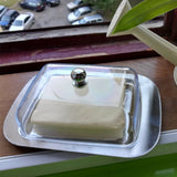 Butter Dish Stainless Steel Food Storage Dish with Transparent Sealing Lid