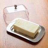 Butter Dish Stainless Steel Food Storage Dish with Transparent Sealing Lid - Top-Down View