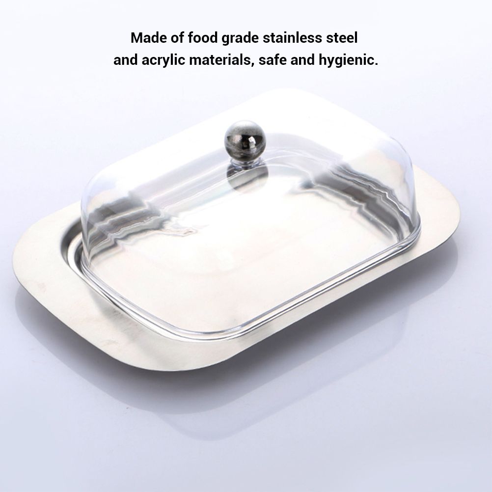 Butter Dish Stainless Steel Food Storage Dish with Transparent Sealing Lid