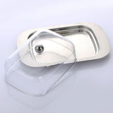 Butter Dish Stainless Steel Food Storage Dish with Transparent Sealing Lid - Close-Up Angle