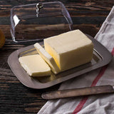 Butter Dish Stainless Steel Food Storage Dish with Transparent Sealing Lid - Low Angle