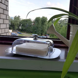 Butter Dish Stainless Steel Food Storage Dish with Transparent Sealing Lid
