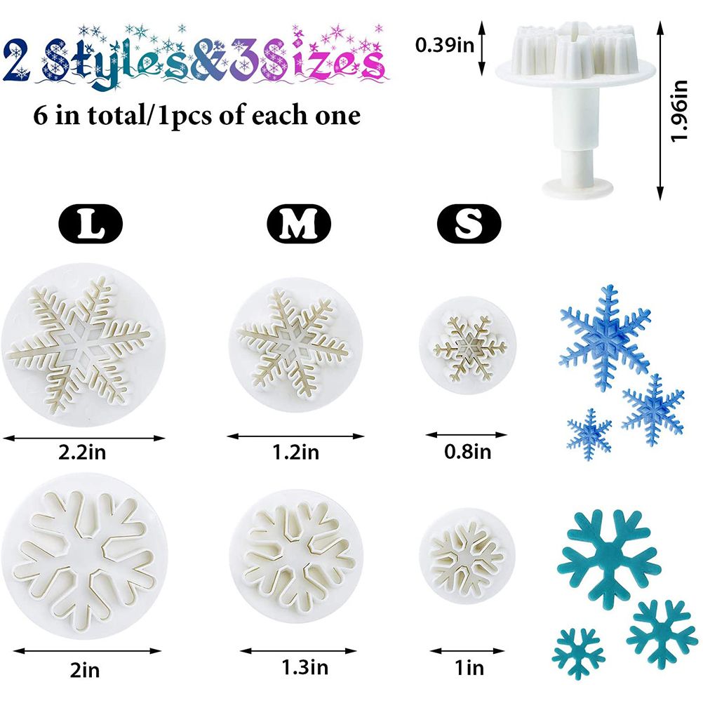 6pcs/set Food Grade Plastic Snowflake Fondant Cake Plunger Cutters Molds DIY Embossing Tools for Baking