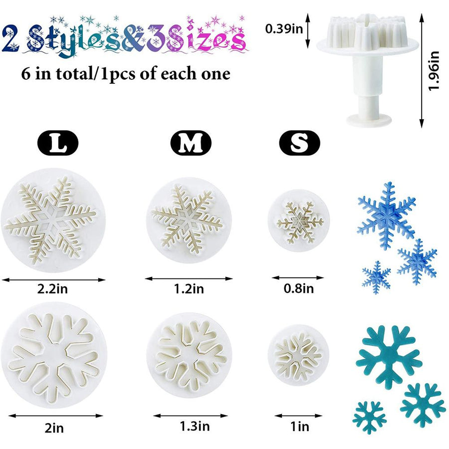 6pcs/set Food Grade Plastic Snowflake Fondant Cake Plunger Cutters Molds DIY Embossing Tools for Baking