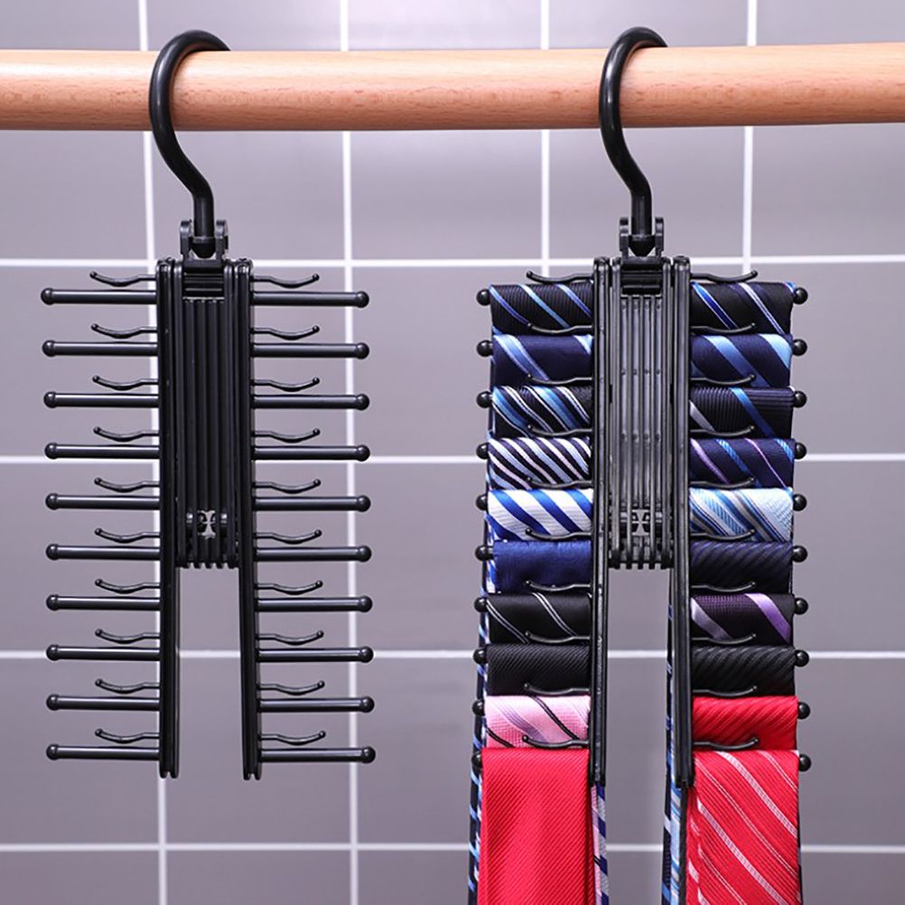 20 Rows Multifunction Tie Rack with Non Slip Clips 360 Degree Rotation Tie Rack
