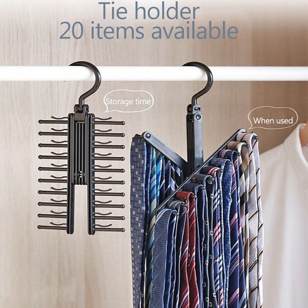 20 Rows Multifunction Tie Rack with Non Slip Clips 360 Degree Rotation Tie Rack