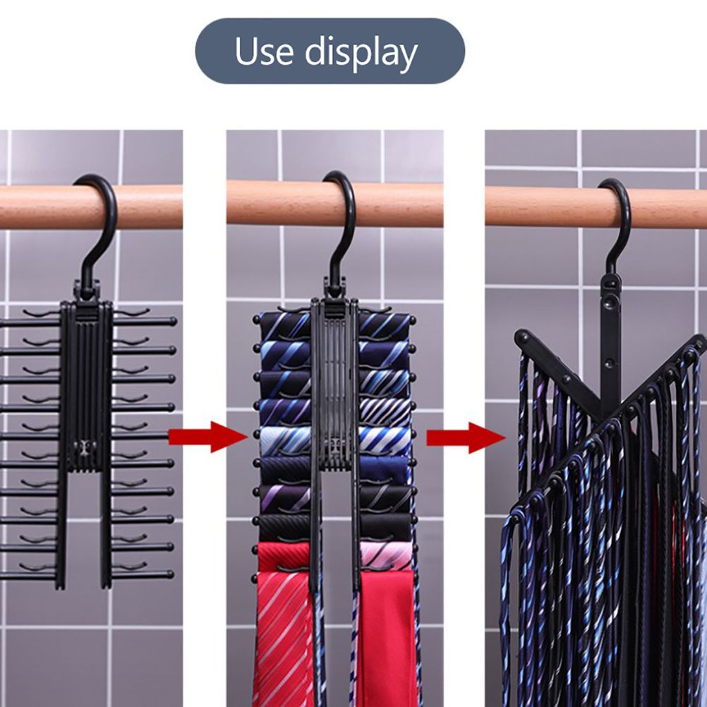 20 Rows Multifunction Tie Rack with Non Slip Clips 360 Degree Rotation Tie Rack