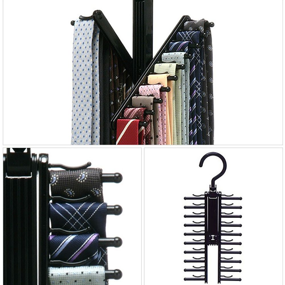 20 Rows Multifunction Tie Rack with Non Slip Clips 360 Degree Rotation Tie Rack