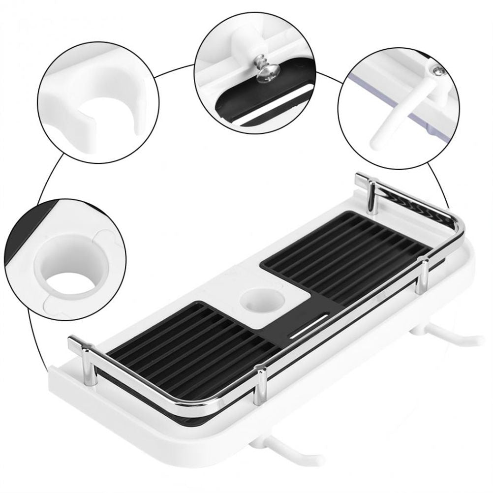 Adjustable Bathroom Shelf Rack Storage Holder Shower Rod Mounted Shampoo Gel Draining Organizer