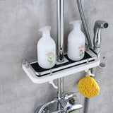 Adjustable Bathroom Shelf Rack Storage Holder Shower Rod Mounted Shampoo Gel Draining Organizer