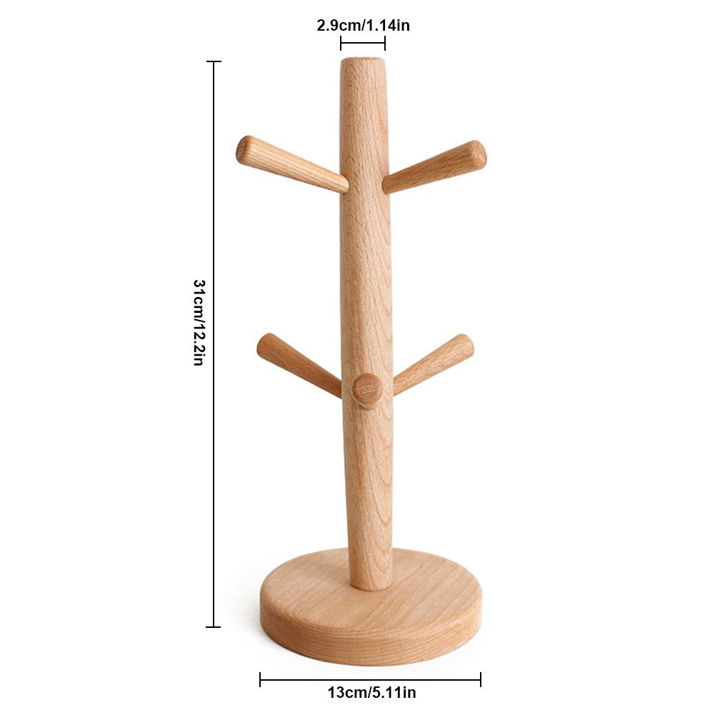 Wooden Tree Shape Mug Drying Cups Storage Rack Holder With 6 Hooks Home Kitchen Drain Hanger Stand