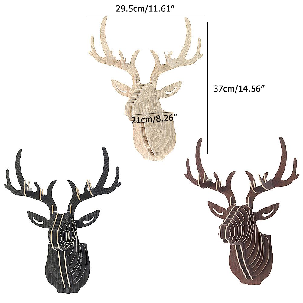 3D Wooden DIY Animal Deer Head Puzzle Model Home Office Wall Hanging Storage Holders Racks Craft Home Decor
