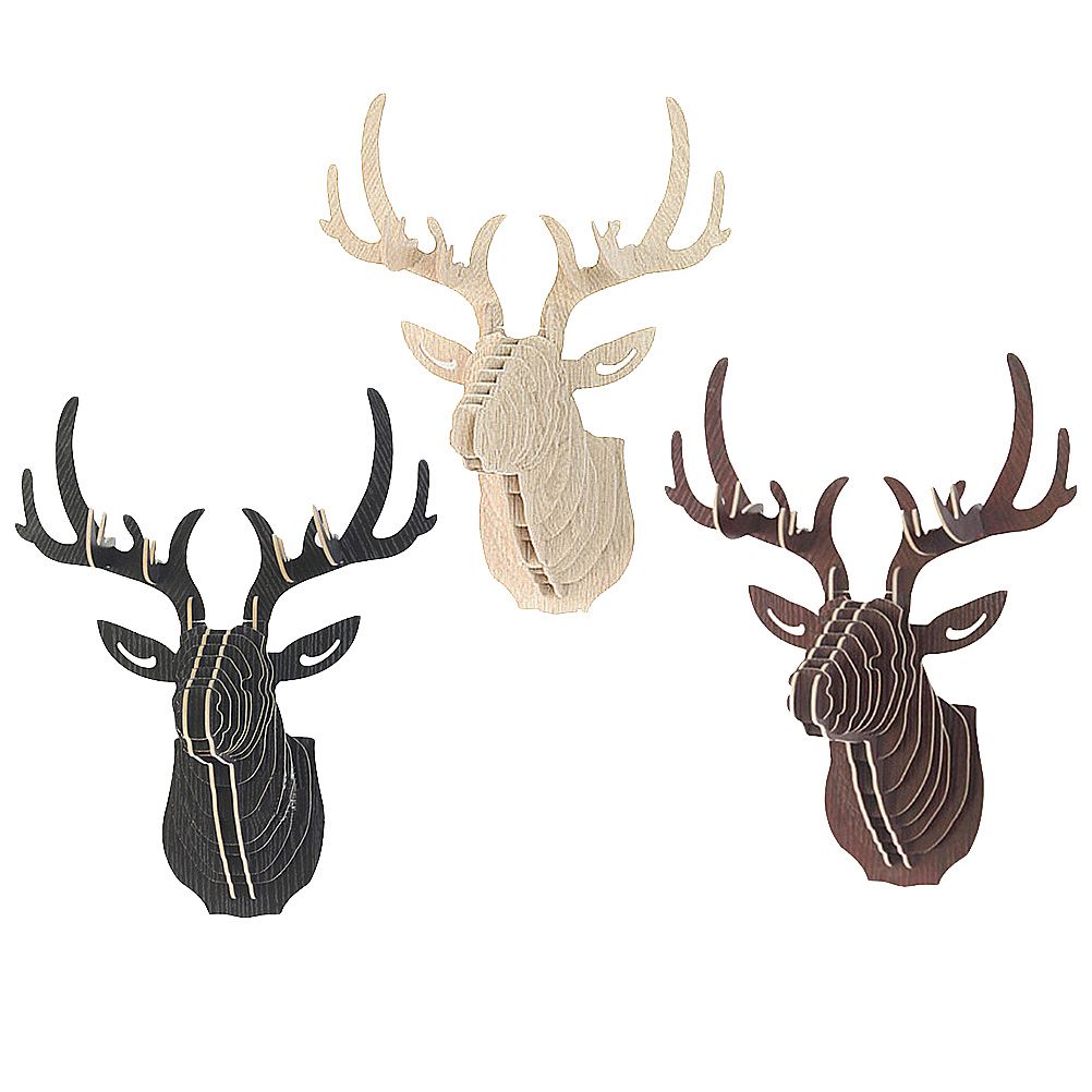 3D Wooden DIY Animal Deer Head Puzzle Model Home Office Wall Hanging Storage Holders Racks Craft Home Decor