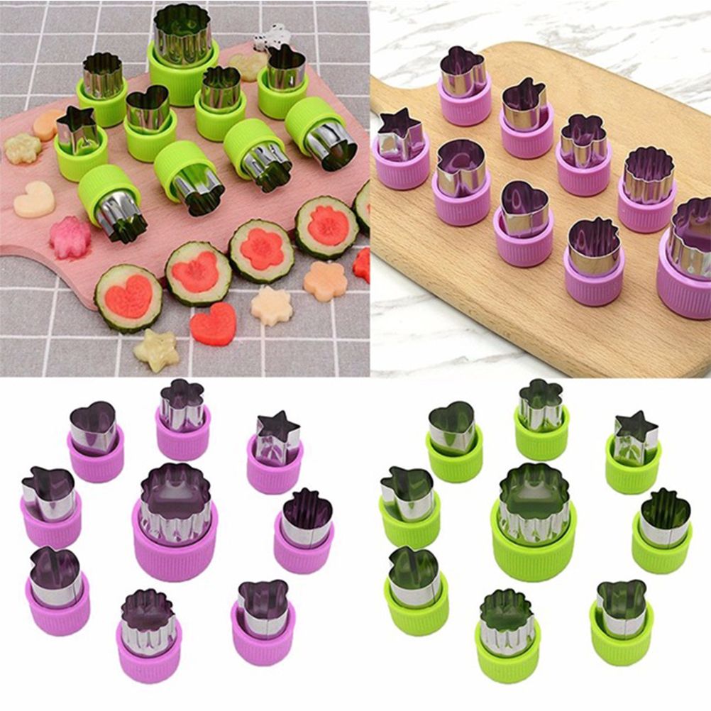 9Pcs Fruit Vegetable Cutter Molds Cartoon Cutter Mold Flowers Cake Biscuit Cutting Shape Tools Fondant Pastry Moulds