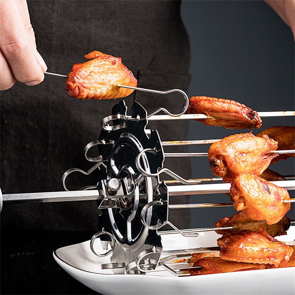 Stainless Steel Grilled Cage Roaster Rotating Grill Barbecue Meat Skewer Tool