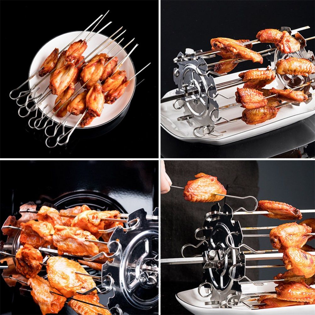 Stainless Steel Grilled Cage Roaster Rotating Grill Barbecue Meat Skewer Tool