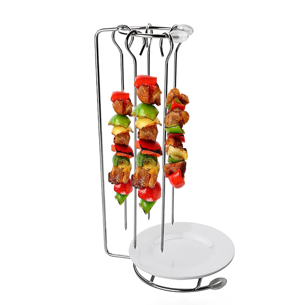 Stainless Steel Barbecue Skewers with Rack Grilling Needle and Holder Set Reusable Barbecue Tools