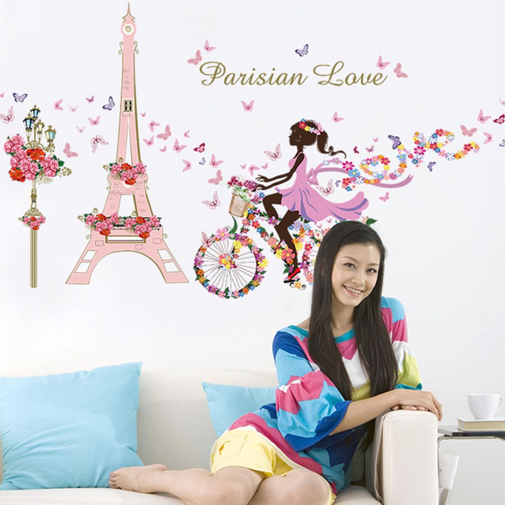 Wall Stickers Paris Eiffel Tower Wall Decal Stickers Repeatable Pasting Wall Decoration for Girls Bedroom
