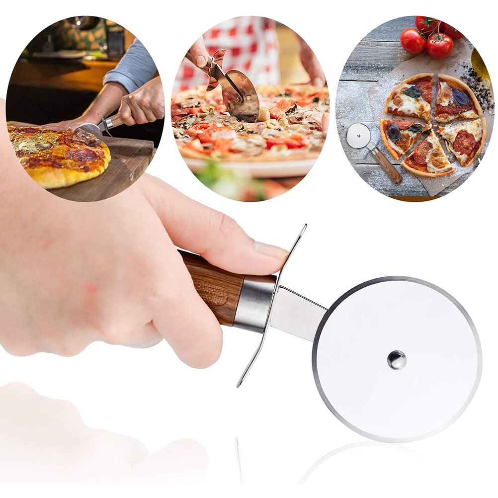 Stainless Steel Pizza Cutter Wheel Kitchen Pizza Cutter with Anti Slip Wooden Handle