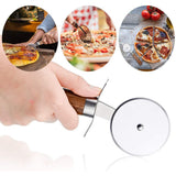 Stainless Steel Pizza Cutter Wheel Kitchen Pizza Cutter with Anti Slip Wooden Handle - Front View