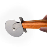 Stainless Steel Pizza Cutter Wheel Kitchen Pizza Cutter with Anti Slip Wooden Handle - Close-Up Angle