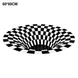 Round Black White Grid Carpet 3D Vortex Room Bedroom Anti Slip Floor Mats Home Carpet Rugs