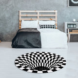 Round Black White Grid Carpet 3D Vortex Room Bedroom Anti Slip Floor Mats Home Carpet Rugs