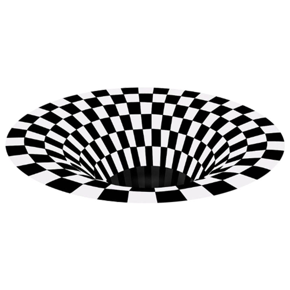 Round Black White Grid Carpet 3D Vortex Room Bedroom Anti Slip Floor Mats Home Carpet Rugs