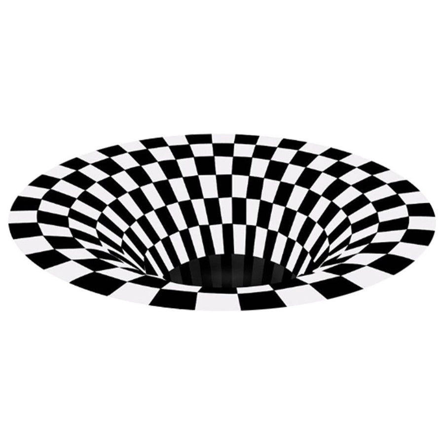 Round Black White Grid Carpet 3D Vortex Room Bedroom Anti Slip Floor Mats Home Carpet Rugs