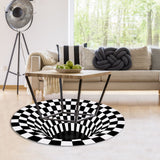 Round Black White Grid Carpet 3D Vortex Room Bedroom Anti Slip Floor Mats Home Carpet Rugs