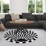 Round Black White Grid Carpet 3D Vortex Room Bedroom Anti Slip Floor Mats Home Carpet Rugs - 45-Degree Angle