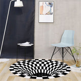 Round Black White Grid Carpet 3D Vortex Room Bedroom Anti Slip Floor Mats Home Carpet Rugs - Rear View