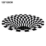 Round Black White Grid Carpet 3D Vortex Room Bedroom Anti Slip Floor Mats Home Carpet Rugs