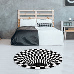 Round Black White Grid Carpet 3D Vortex Room Bedroom Anti Slip Floor Mats Home Carpet Rugs