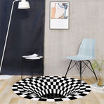 Round Black White Grid Carpet 3D Vortex Room Bedroom Anti Slip Floor Mats Home Carpet Rugs