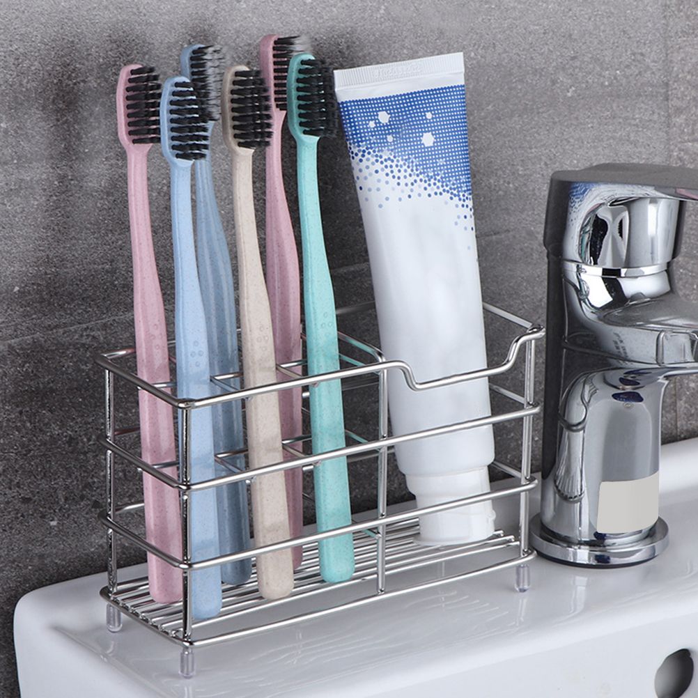 Stainless Steel Tooth Brush Holder Electric Toothbrush Holder Stand Multifunction Waterproof Punch Free Bathroom Storage Organizer