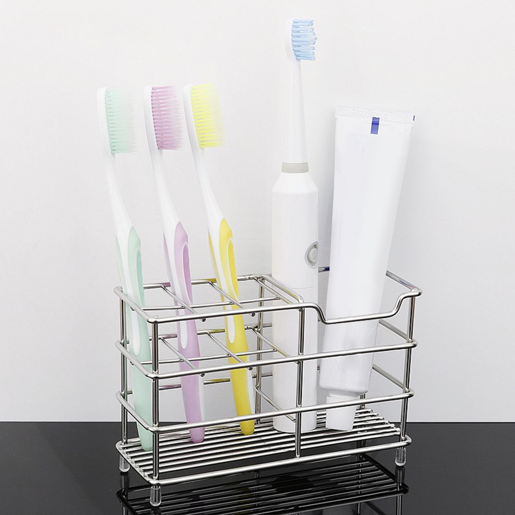Stainless Steel Tooth Brush Holder Electric Toothbrush Holder Stand Multifunction Waterproof Punch Free Bathroom Storage Organizer