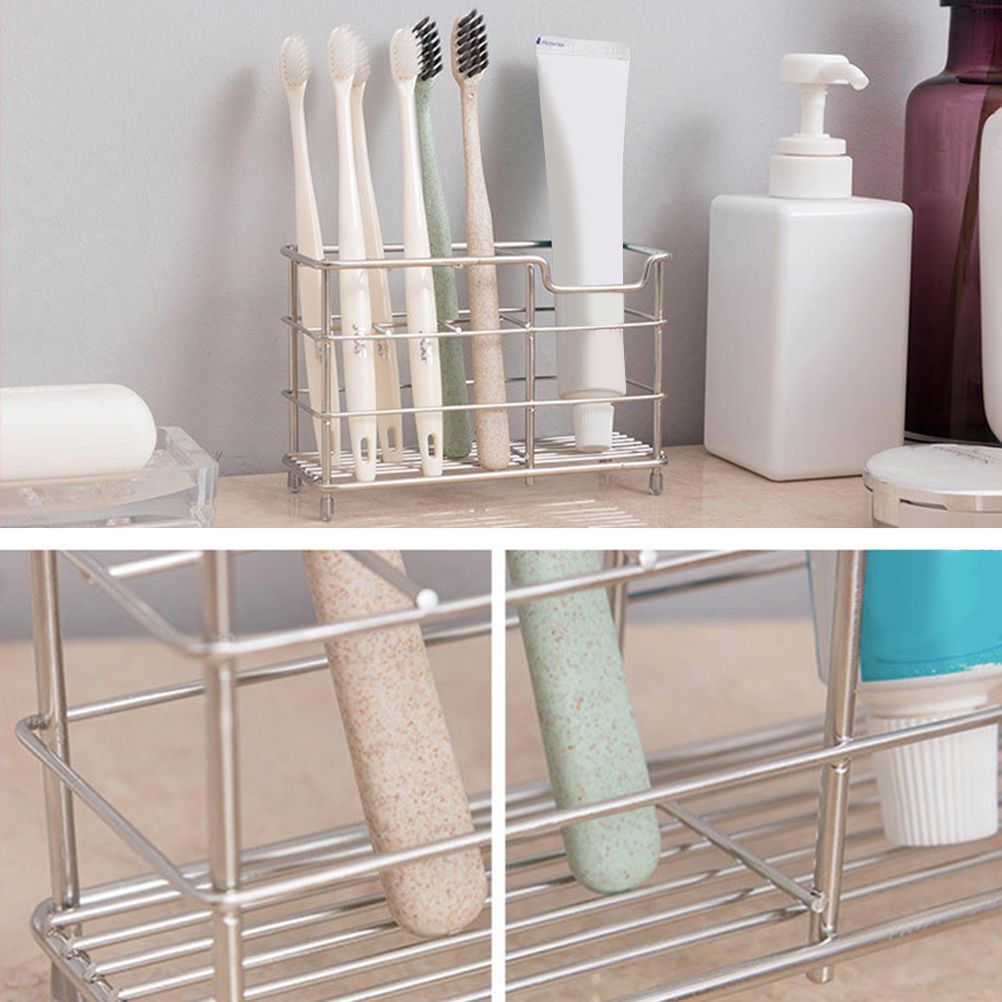 Stainless Steel Tooth Brush Holder Electric Toothbrush Holder Stand Multifunction Waterproof Punch Free Bathroom Storage Organizer